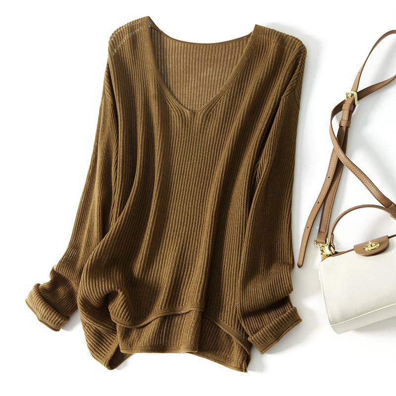 Clara | Camisola oversized canelada de decote em V para mulher