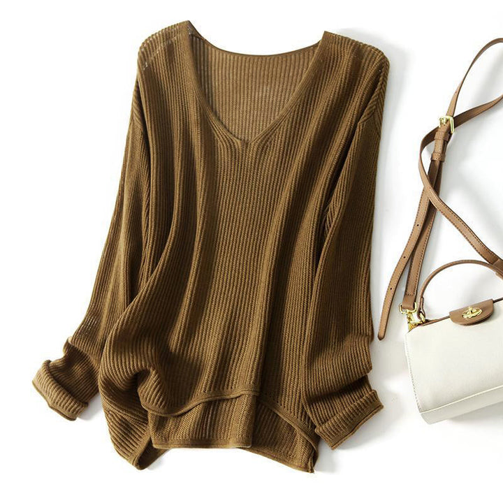 Clara | Camisola oversized canelada de decote em V para mulher