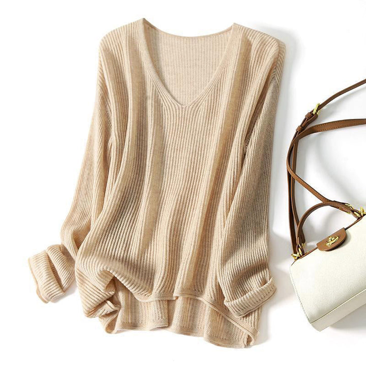 Clara | Camisola oversized canelada de decote em V para mulher