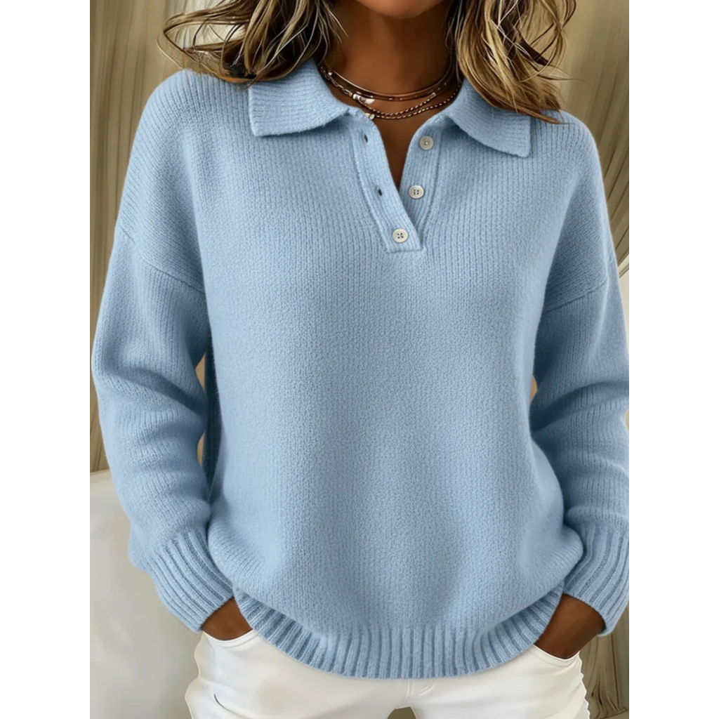 Women's Comfort Knit Polo Sweater Blue