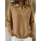 Women's Comfort Knit Polo Sweater Brown