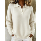 Women's Comfort Knit Polo Sweater White