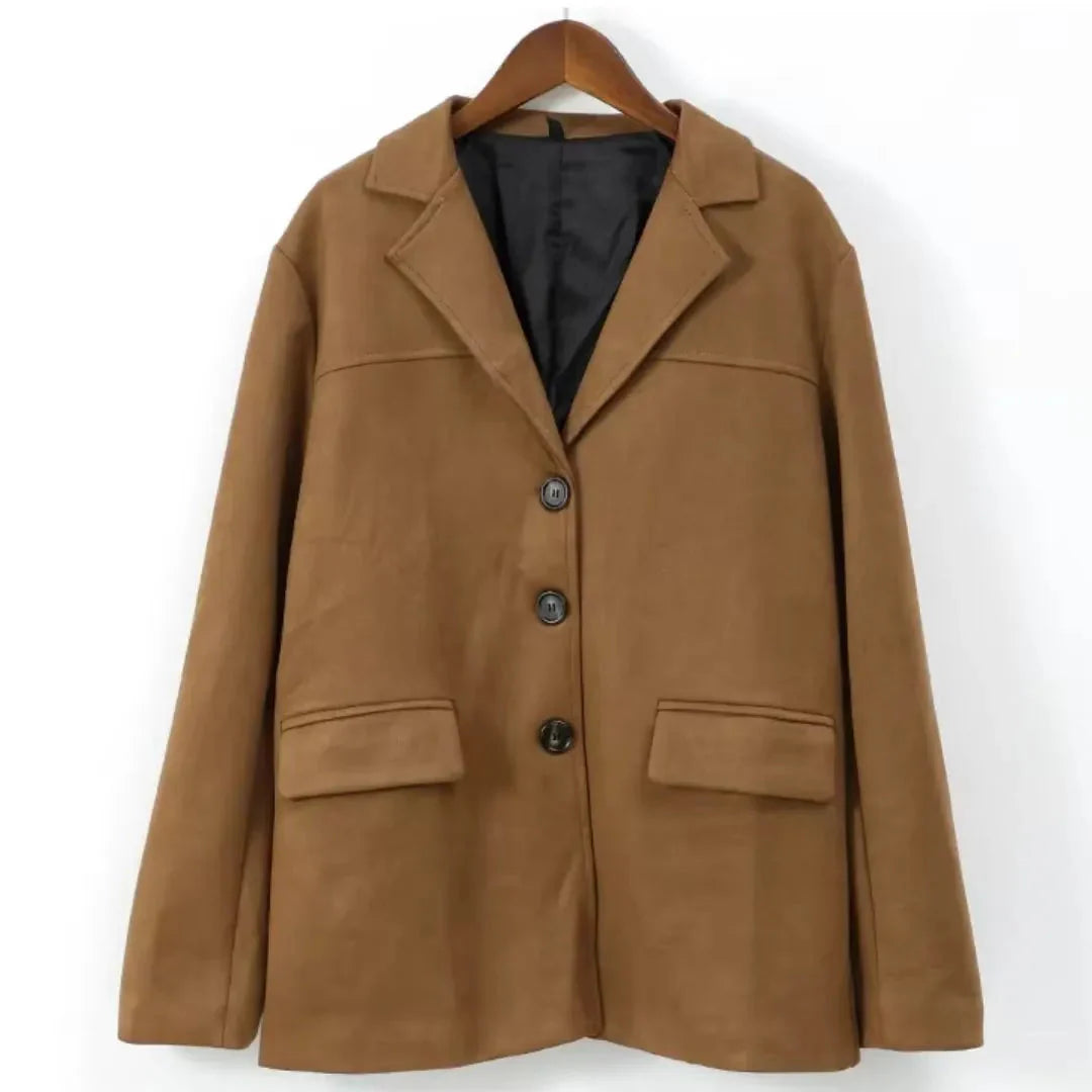 Classic Brown Suede Jacket for Women 3XL