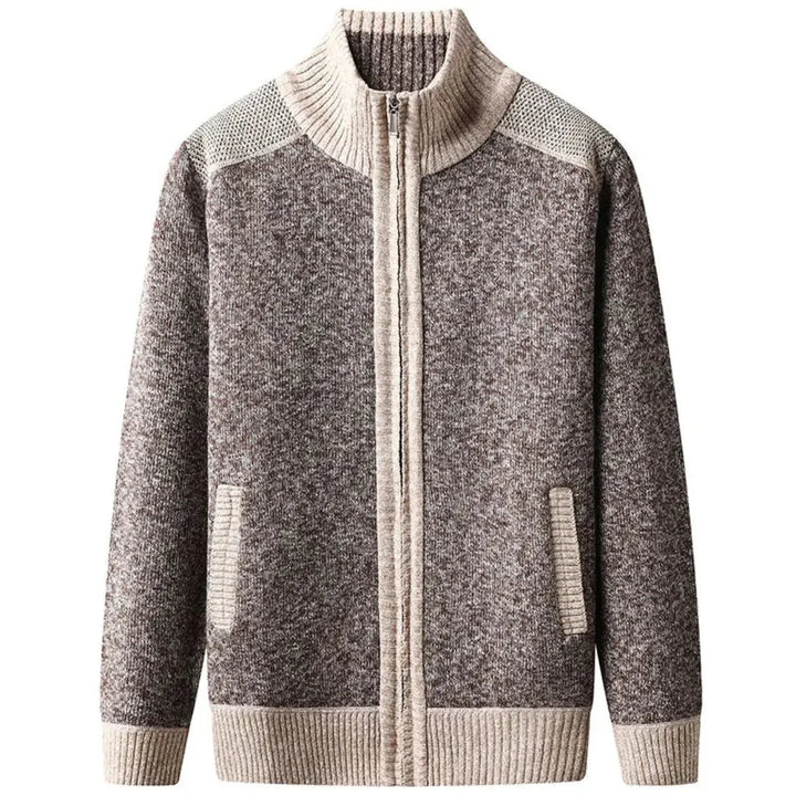 Classic Knit Zip-Up Cardigan for Men Coffee