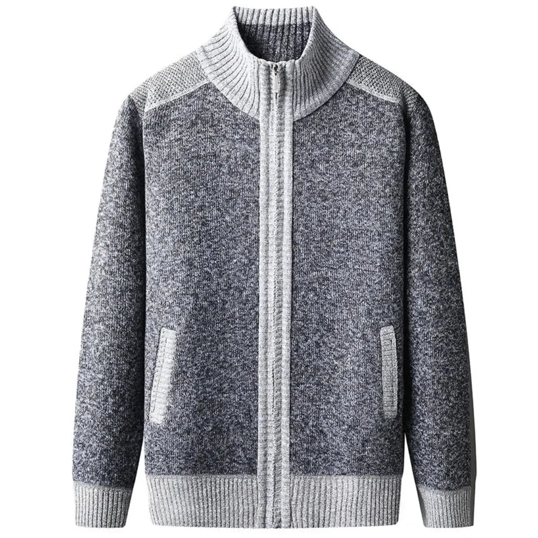 Classic Knit Zip-Up Cardigan for Men Dark Gray