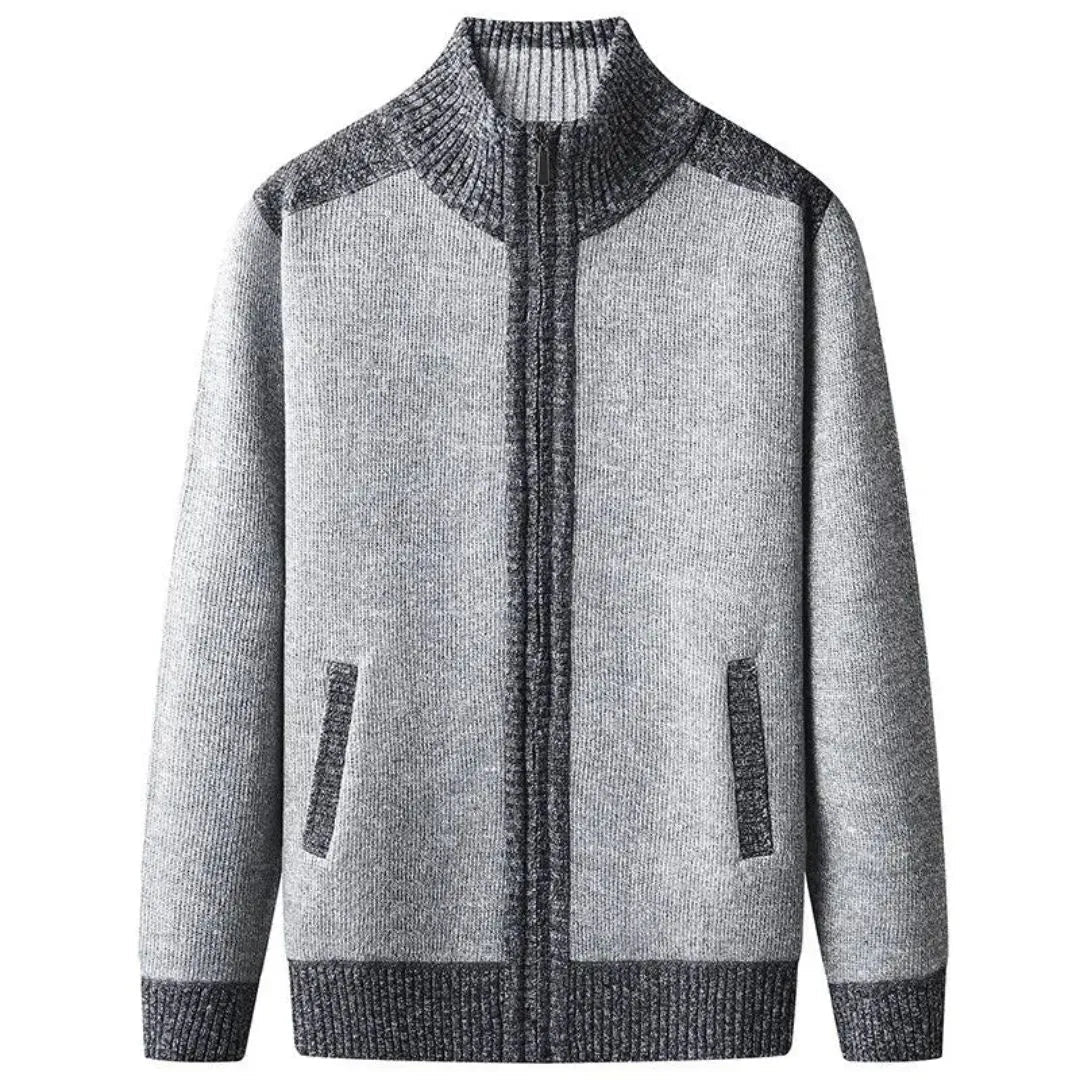 Classic Knit Zip-Up Cardigan for Men Light Gray