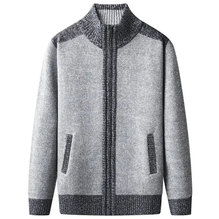 Classic Knit Zip-Up Cardigan for Men Light Gray