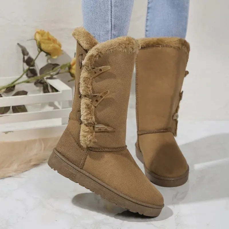 Women's Cozy Plush Snow Boots – Warm Winter Footwear Khaki