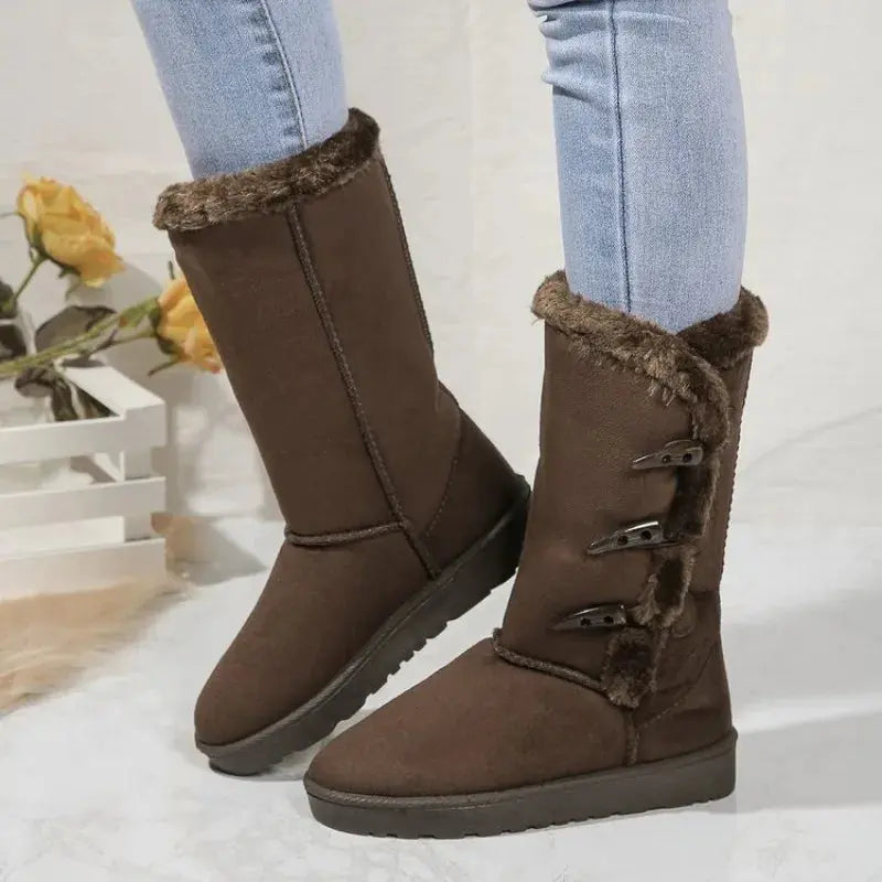 Women's Cozy Plush Snow Boots – Warm Winter Footwear Brown