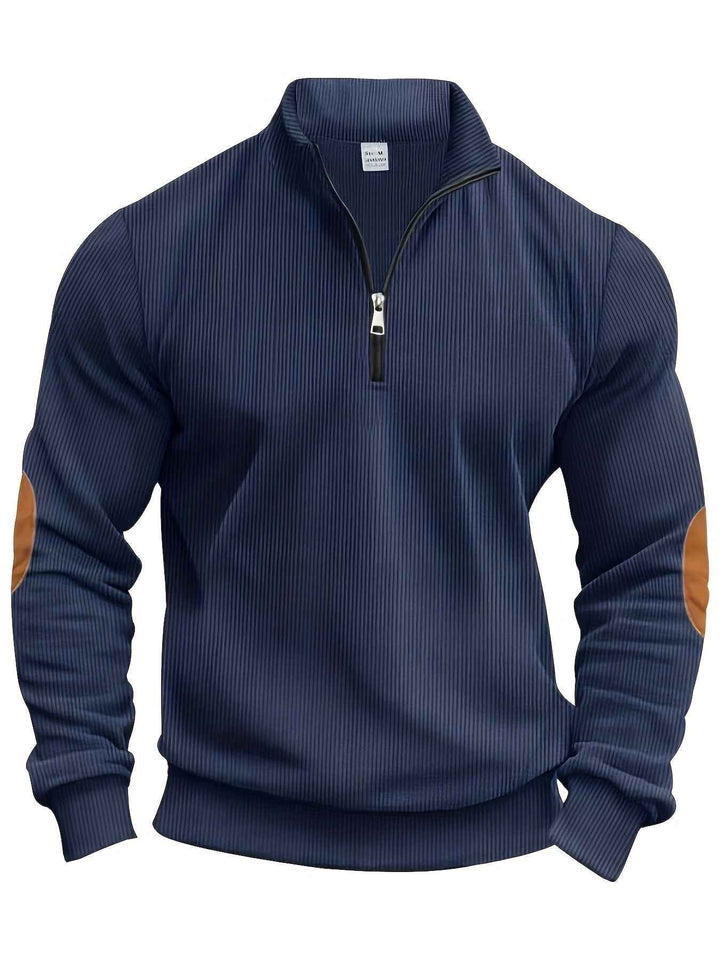 Classic Quarter Zip Ribbed Sweater for Men - Perfect for Everyday Wear Blue