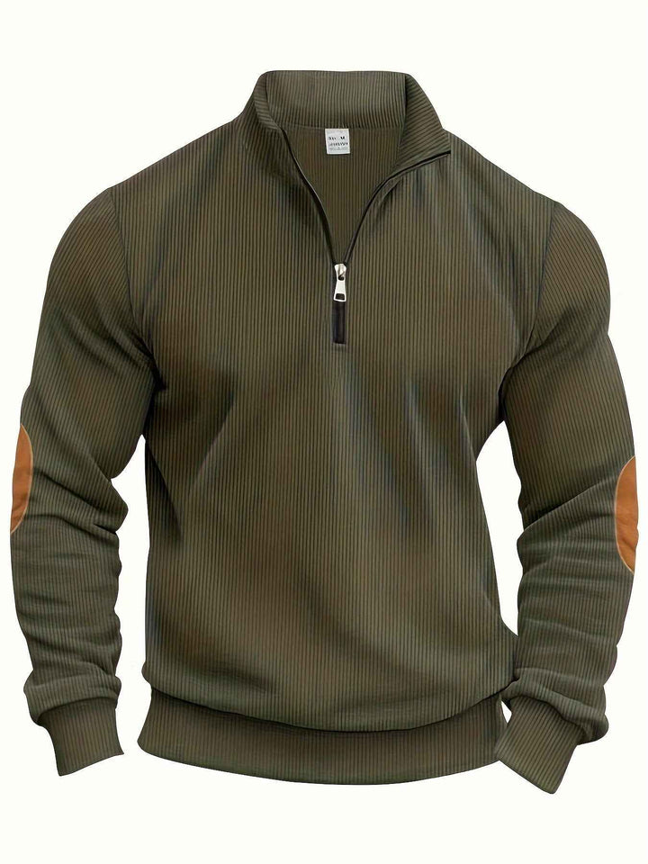 Classic Quarter Zip Ribbed Sweater for Men - Perfect for Everyday Wear Green