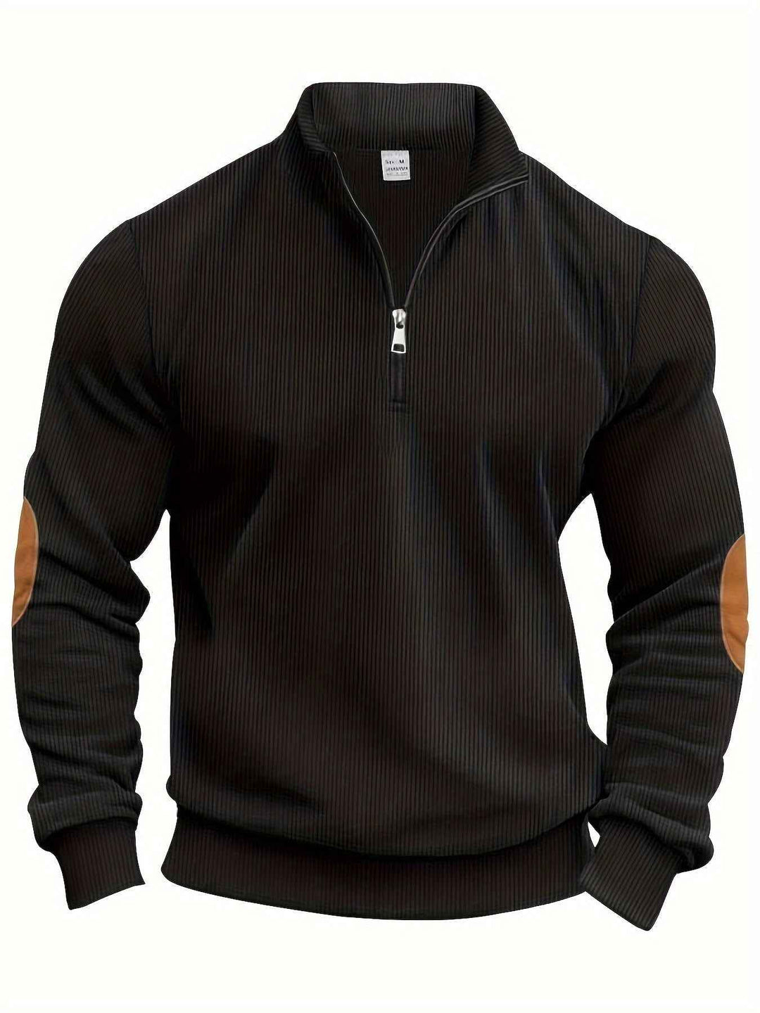 Classic Quarter Zip Ribbed Sweater for Men - Perfect for Everyday Wear Black