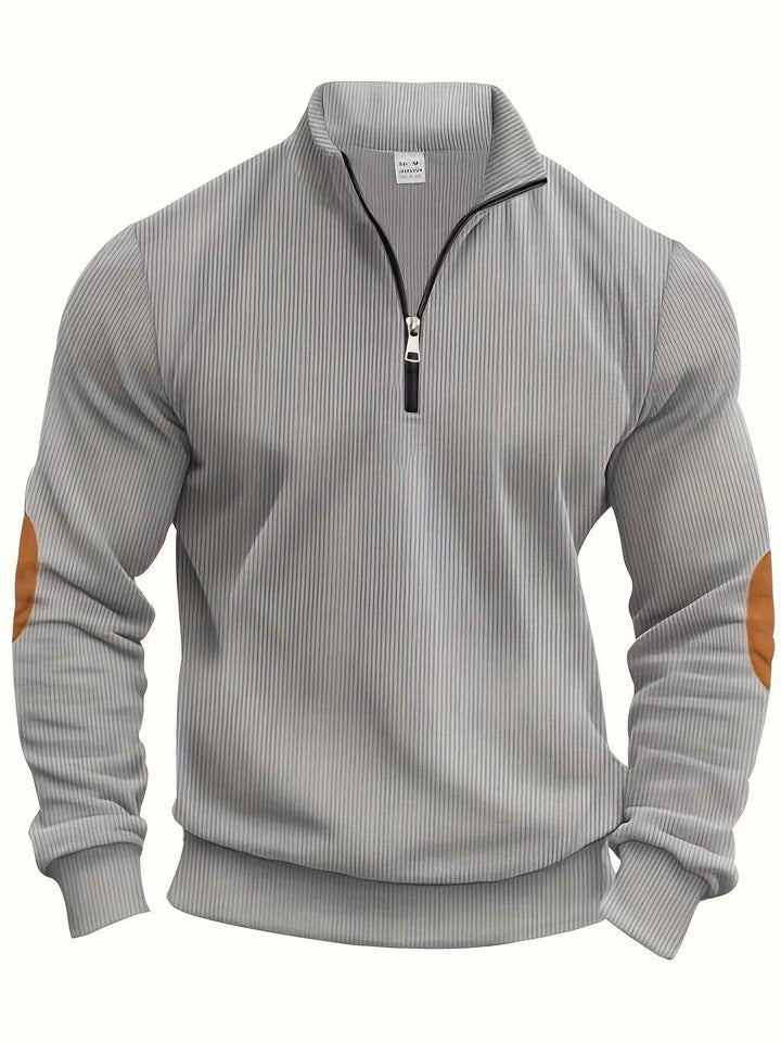 Classic Quarter Zip Ribbed Sweater for Men - Perfect for Everyday Wear Grey
