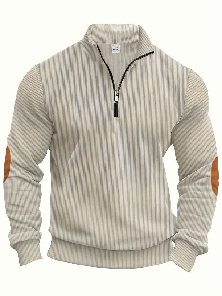 Classic Quarter Zip Ribbed Sweater for Men - Perfect for Everyday Wear Beige