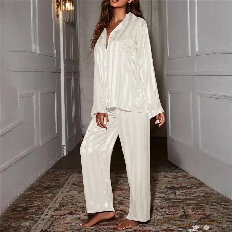 Women's Classic Striped Pajama Set – Comfortable & Stylish Sleepwear White