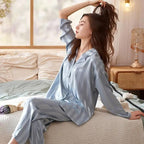 Women's Classic Striped Pajama Set – Comfortable & Stylish Sleepwear Light Blue