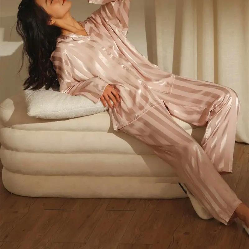 Women's Classic Striped Pajama Set – Comfortable & Stylish Sleepwear Pink