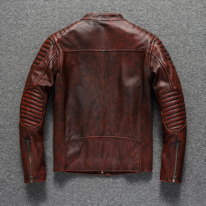 Classic Vintage Cowhide Leather Biker Jacket - Durable Motorcycle Style