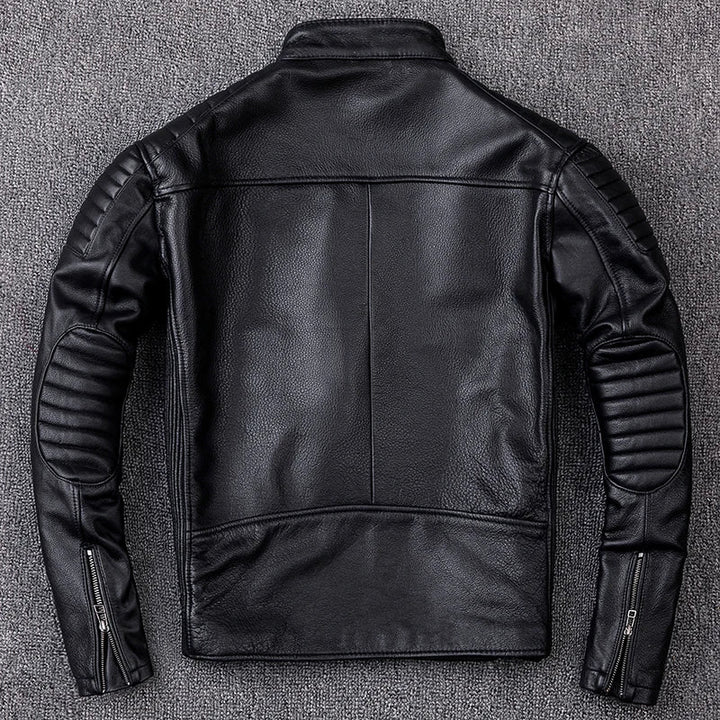 Classic Vintage Cowhide Leather Biker Jacket - Durable Motorcycle Style