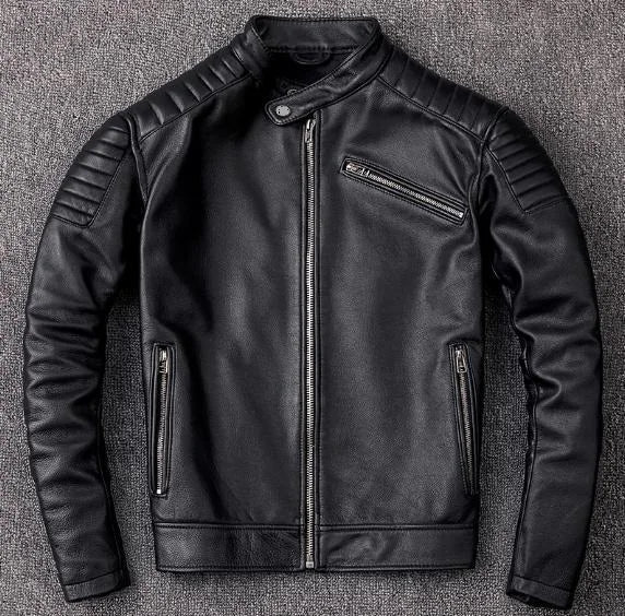 Classic Vintage Cowhide Leather Biker Jacket - Durable Motorcycle Style Black