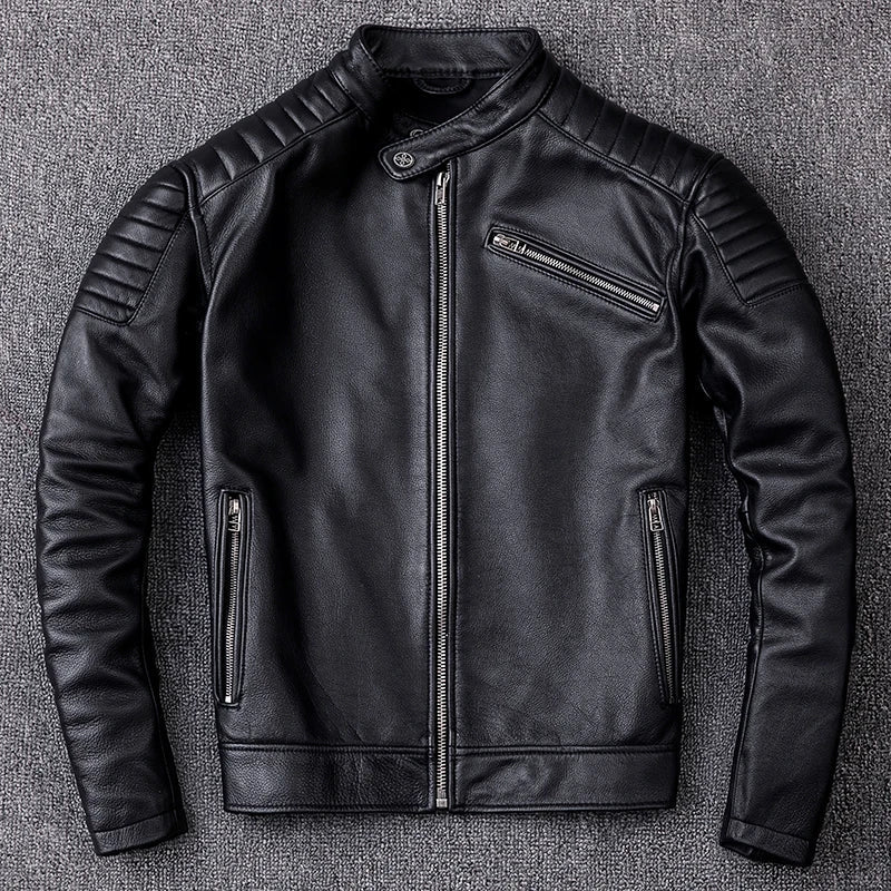 Classic Vintage Cowhide Leather Biker Jacket - Durable Motorcycle Style