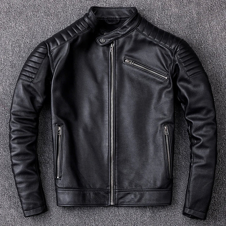 Classic Vintage Cowhide Leather Biker Jacket - Durable Motorcycle Style