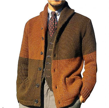 Classic Vintage Knitted Cardigan Sweater for Men - Cozy Warmth Khaki