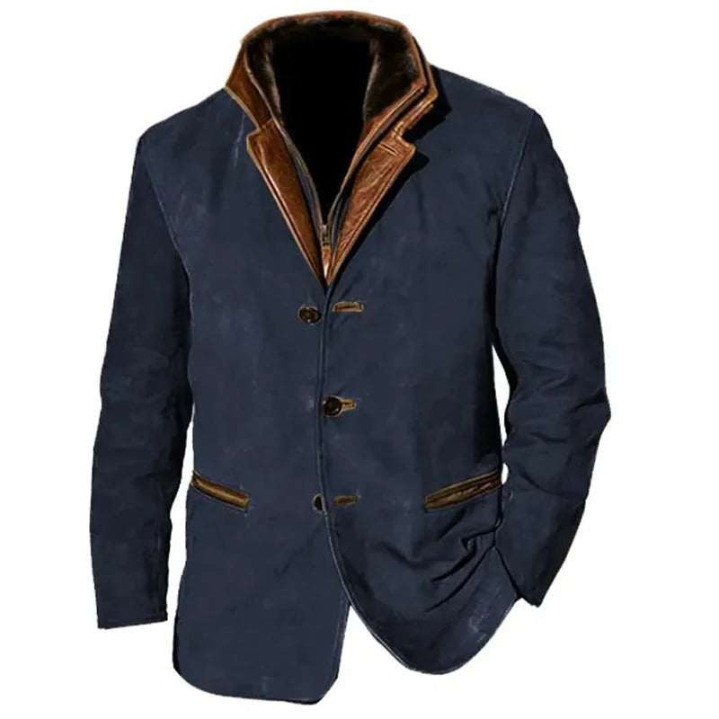 Classic Vintage Leather Jacket - Cesario Style Navy Blue