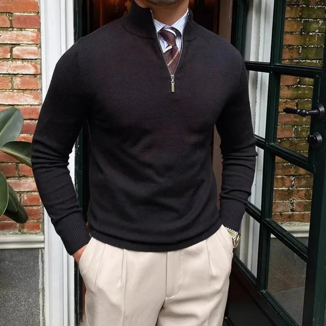 Classic Zip-Up Sweater for Men Purple Black