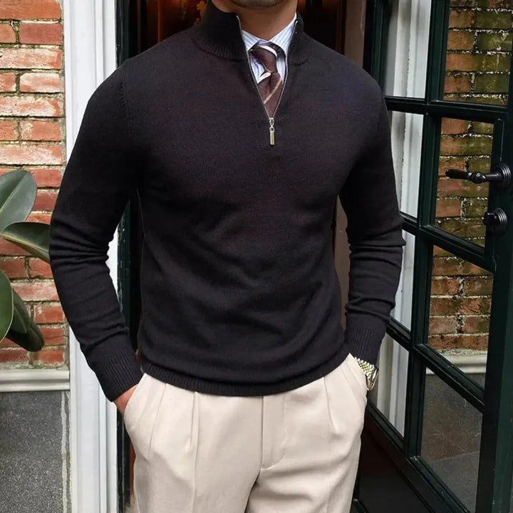 Classic Zip-Up Sweater for Men Purple Black