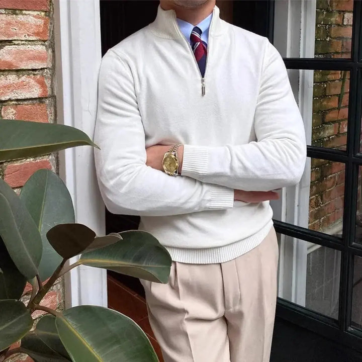 Classic Zip-Up Sweater for Men White