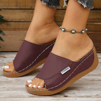 Women's Summer Wedge Slide Sandals Wine Red