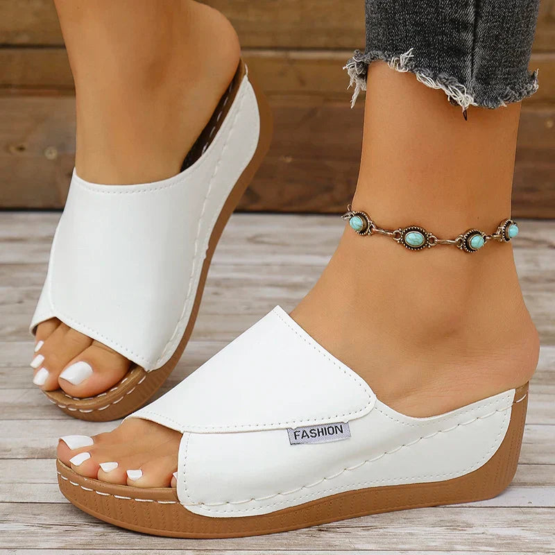 Women's Summer Wedge Slide Sandals White