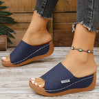 Women's Summer Wedge Slide Sandals Deep Blue