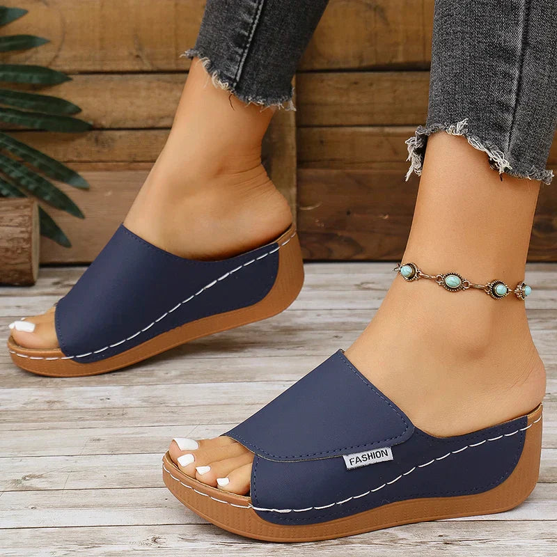 Women's Summer Wedge Slide Sandals Deep Blue