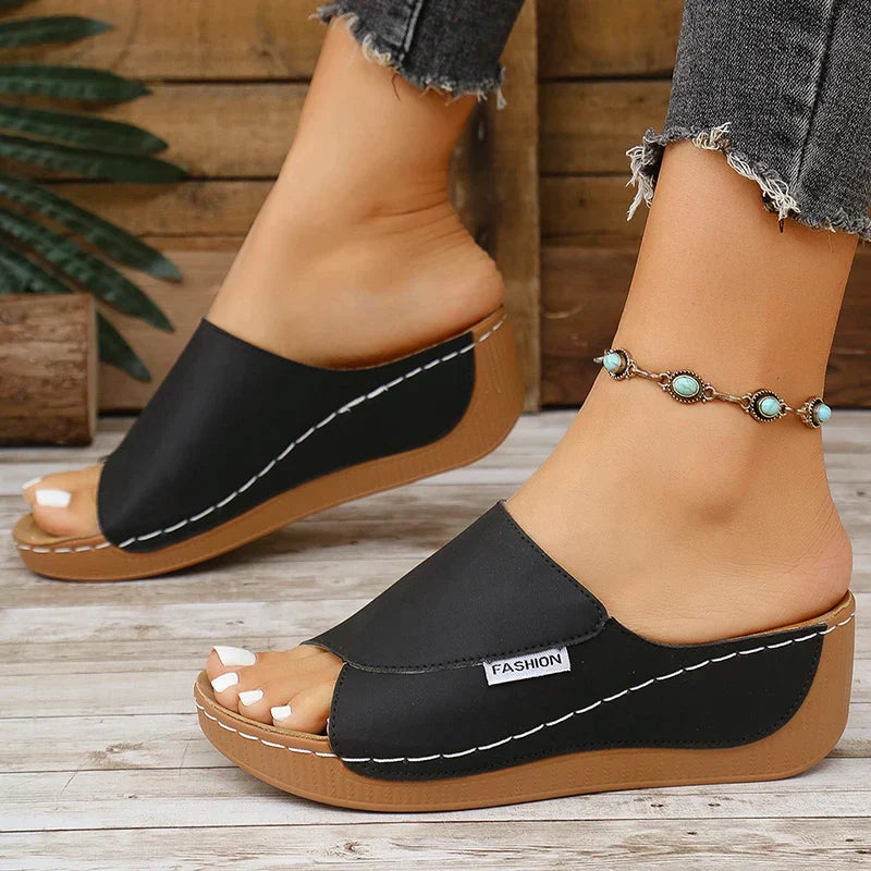 Women's Summer Wedge Slide Sandals Black