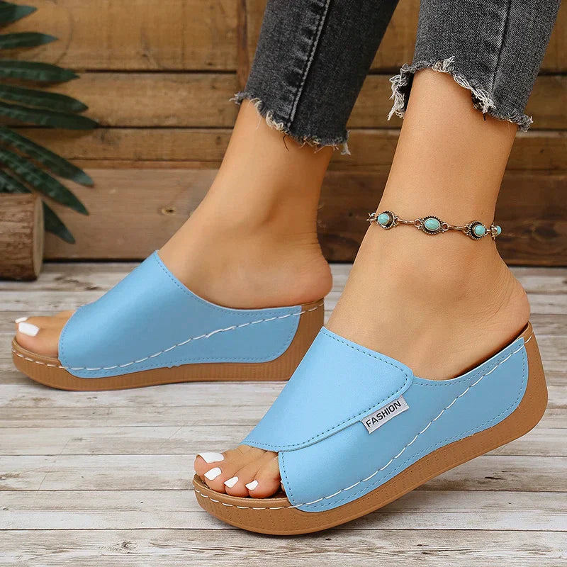 Women's Summer Wedge Slide Sandals Light Blue