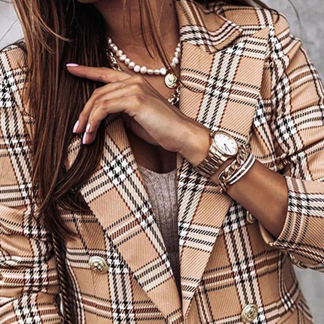 Womens Checkered Blazer Thermal Lined Polyester Versatile-MODAUTLET