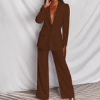 Elegant Womens Blazer and Pants Set for Formal Wear Coffee