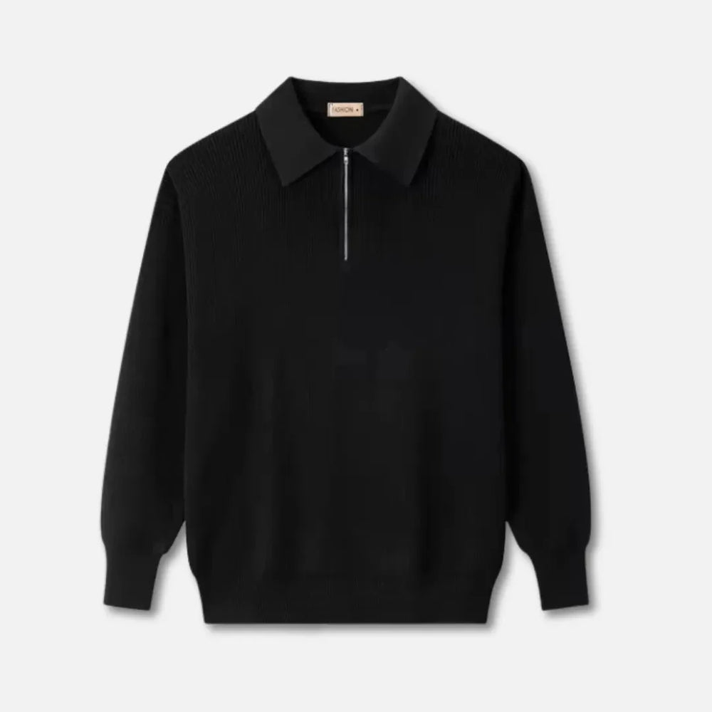 Collared Knit Sweater for Men Black