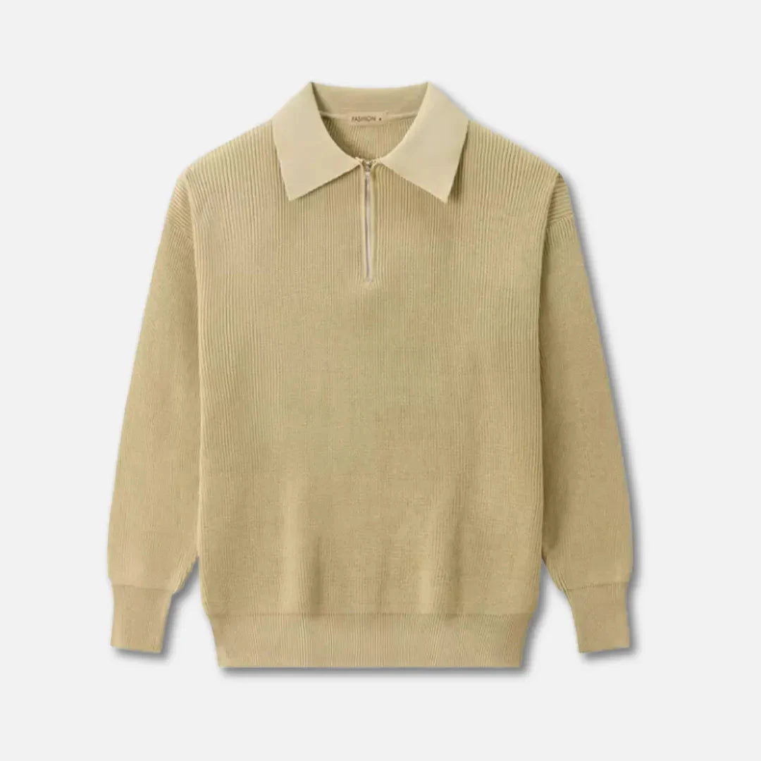 Collared Knit Sweater for Men Khaki