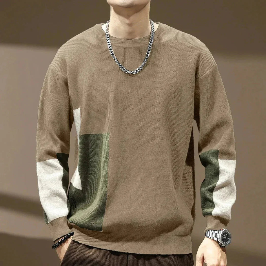 Color Block Knit Sweater Walnut