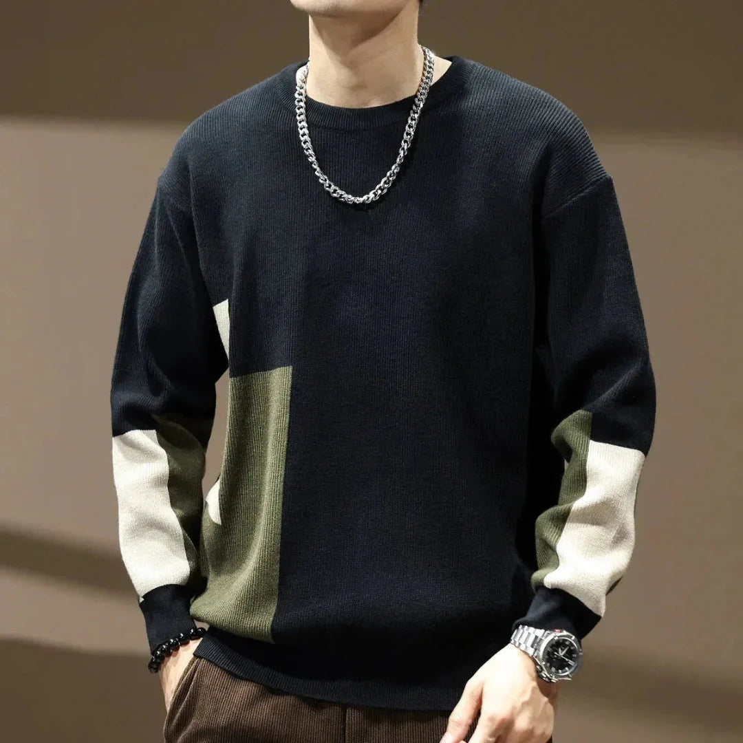 Color Block Knit Sweater Black