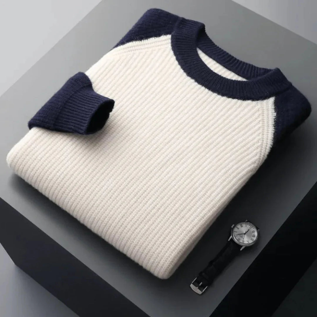 Color Block Knitted Wool Sweater White