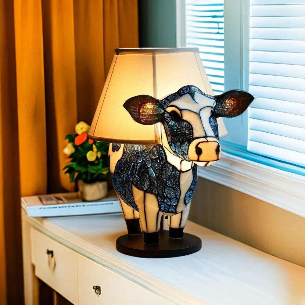 Colorful Mosaic Cow Table Lamp for Unique Home Decor