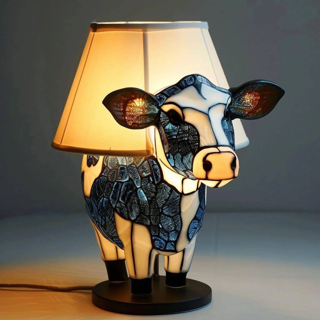 Colorful Mosaic Cow Table Lamp for Unique Home Decor