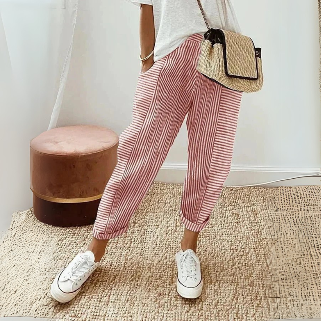 Stylish Women's Stripe Design Pants | Comfortable Trousers-MODAUTLET