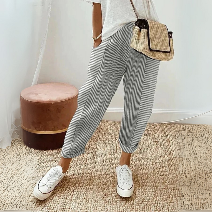 Stylish Women's Stripe Design Pants | Comfortable Trousers-MODAUTLET