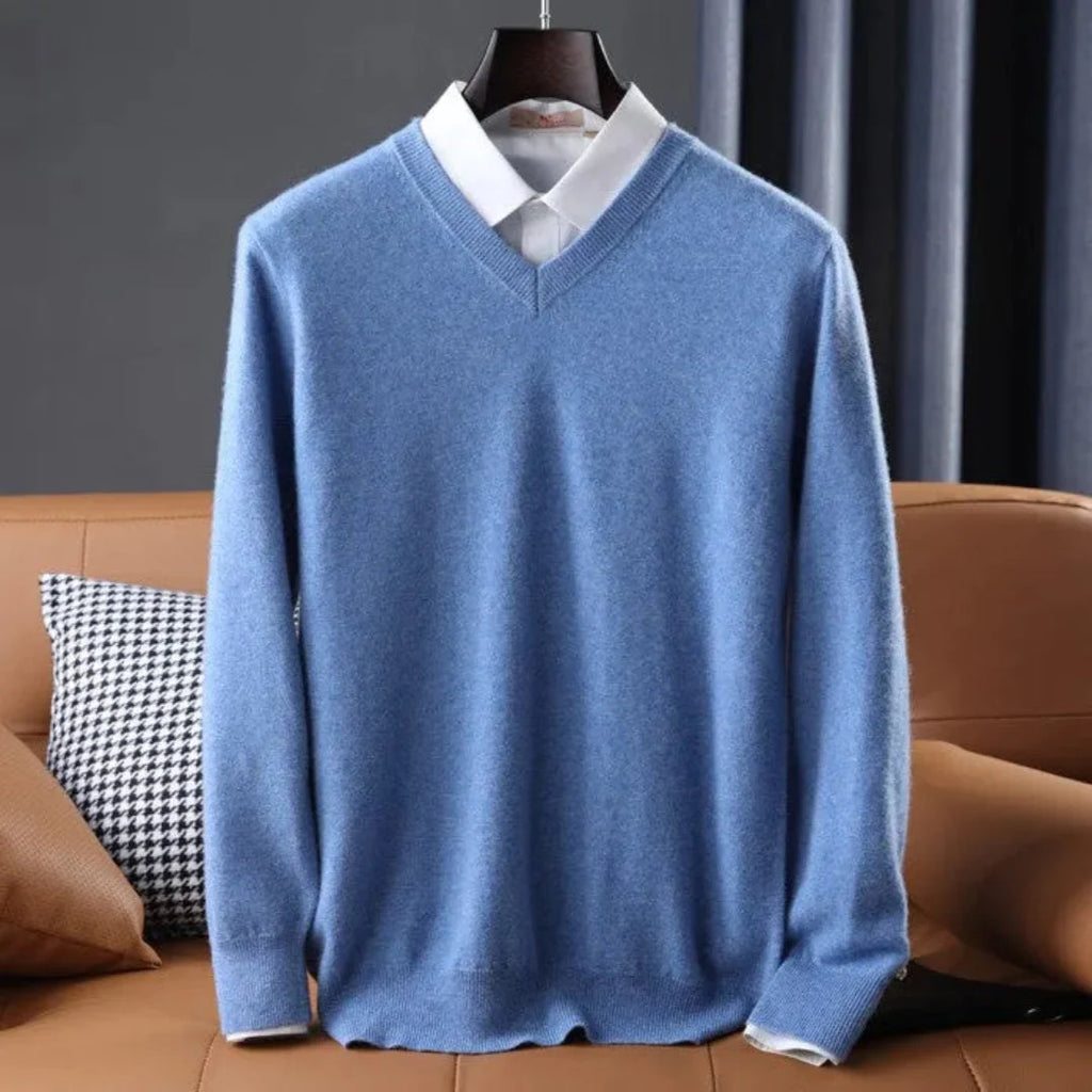 Cashmere V-Neck Sweater for Ultimate Comfort Blue
