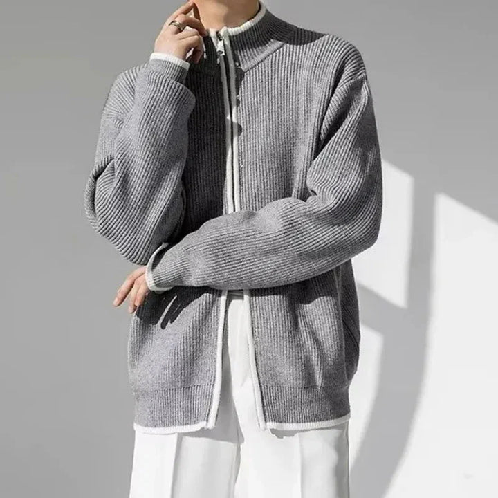Contrast Trim Knitted Cardigan Gray